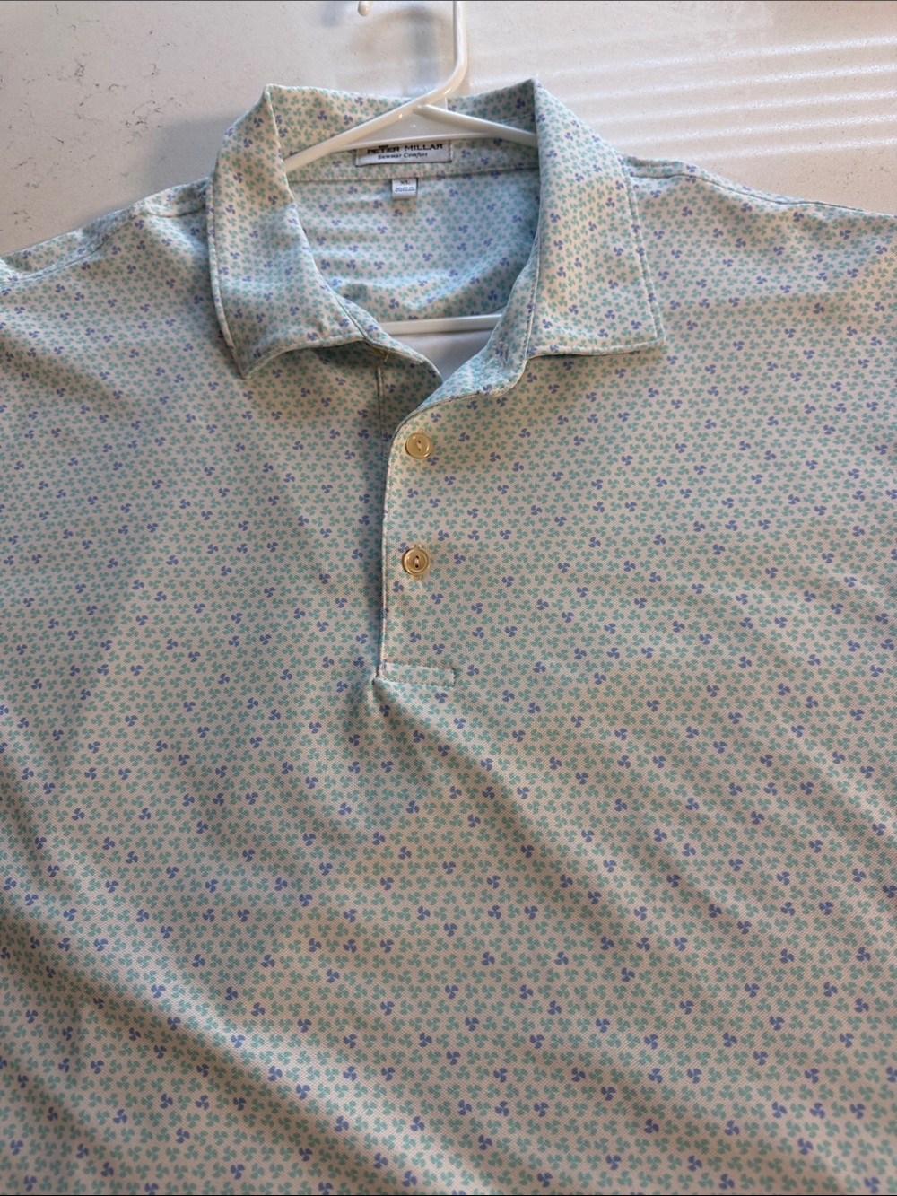 Peter Millar Pale Blue Polo with Tiny Floral Print